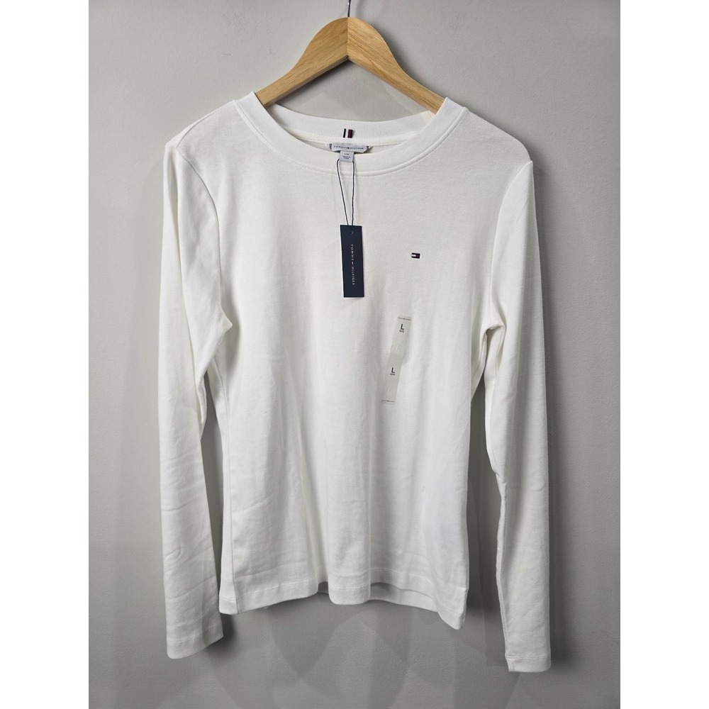 Tommy Hilfiger Womens White Cotton Long Sleeve Crew Neck Top 76J4889 L